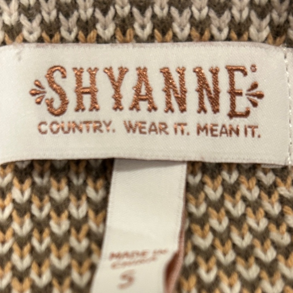 Shyanne Cream, Tan, Olive, and Rust Geometric Duster Cardigan Size Small - Picture 2 of 6